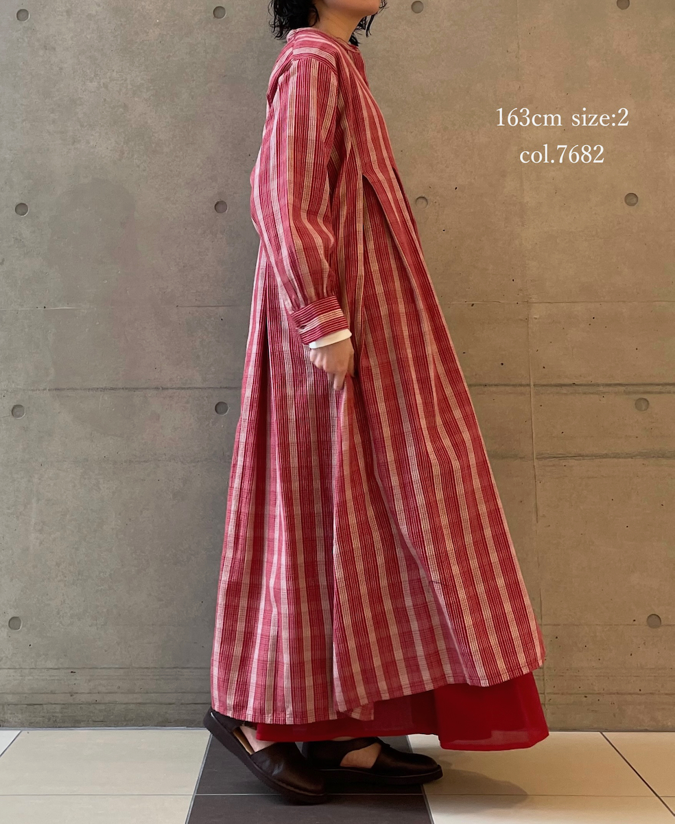 NMDS25594(ワンピース) WOOL COTTON CHECK INVERTED PLEATS BANDED SHIRT DRESS