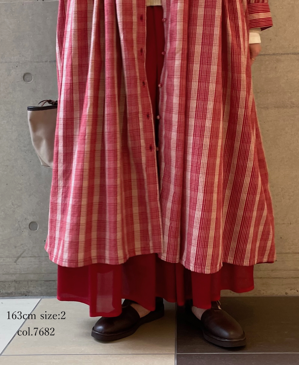 NMDS25594(ワンピース) WOOL COTTON CHECK INVERTED PLEATS BANDED SHIRT DRESS