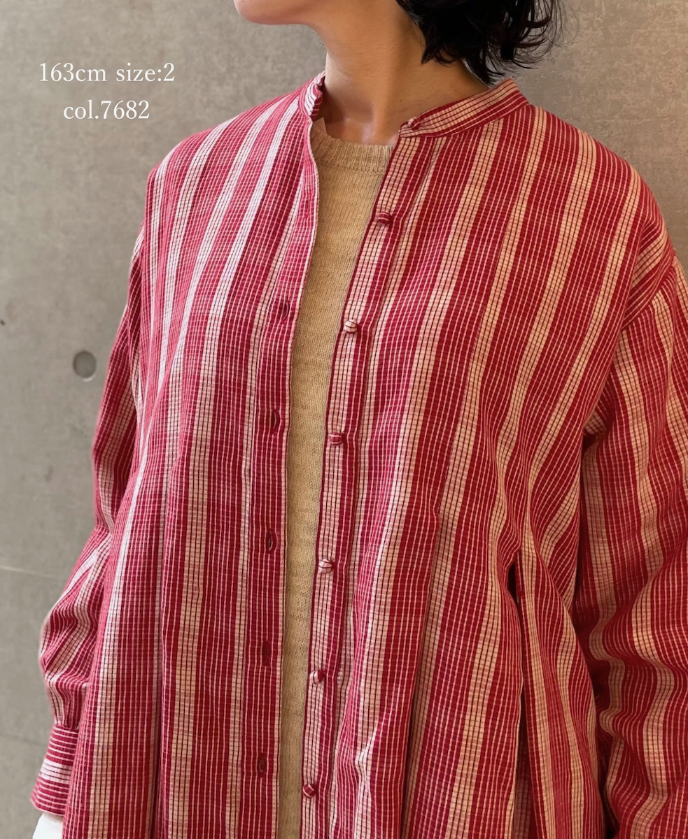 NMDS25594(ワンピース) WOOL COTTON CHECK INVERTED PLEATS BANDED SHIRT DRESS