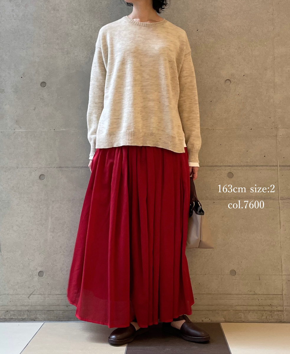 NMDS25545(スカート) PLAIN COTTON SILK RAJASTHAN TUCK GATHERED SKIRT WITH LINING