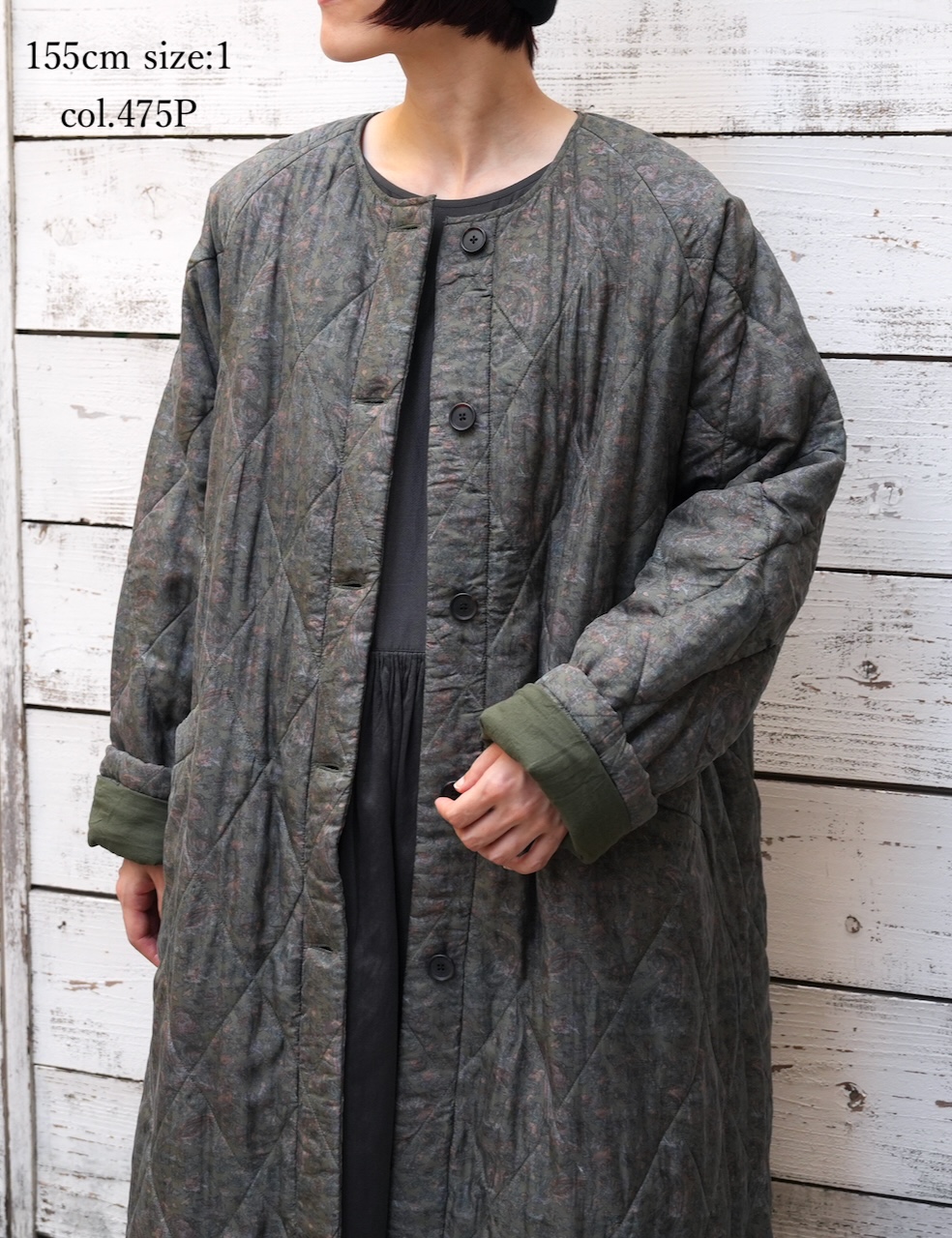 NMDS25571(コート) PADDED BANGALORE SILK PAISLEY PRINT C-NECK FRONT BUTTON COAT