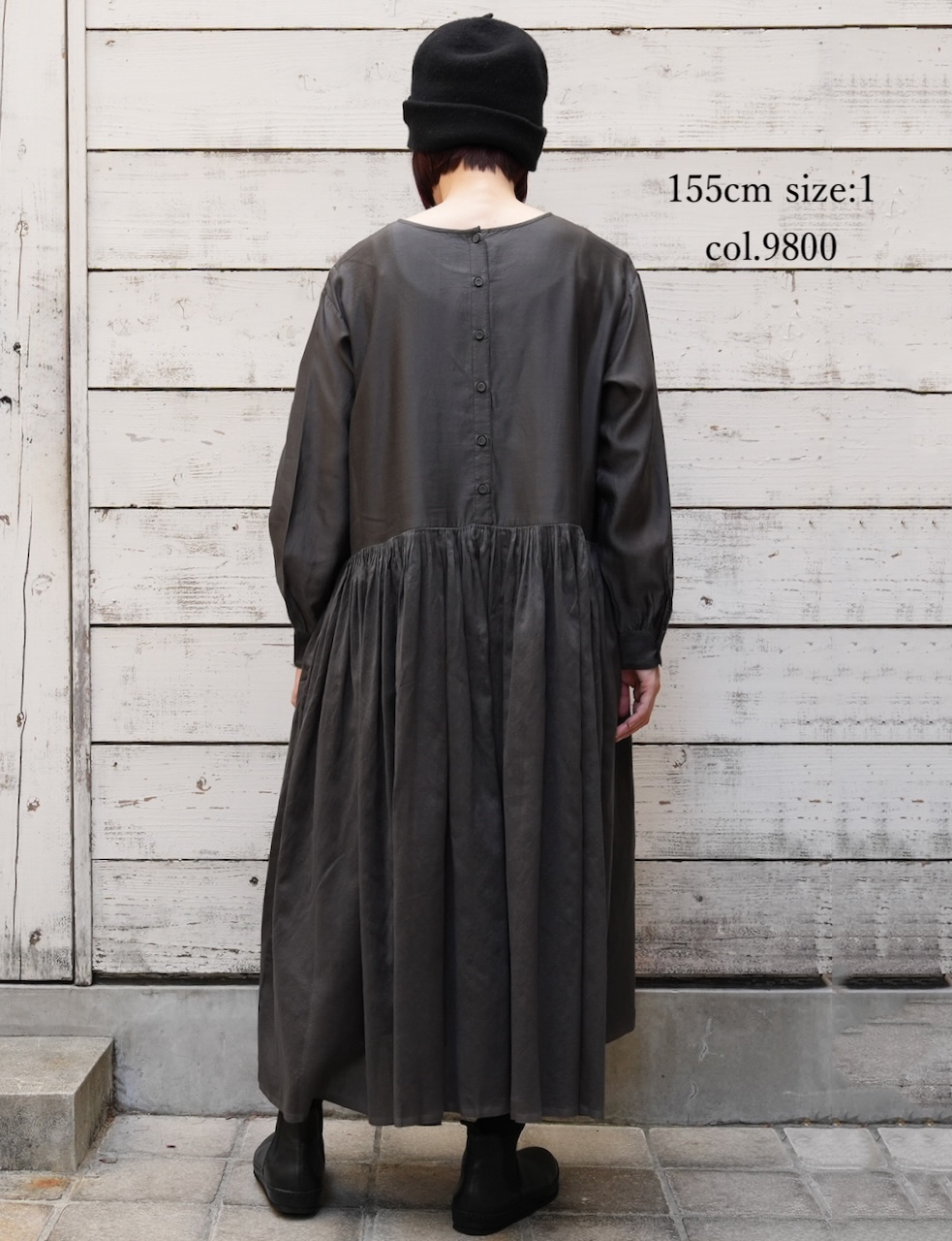 NMDS25544(ワンピース)  PLAIN COTTON SILK RAJASTHAN TUCK GATHERED DRESS