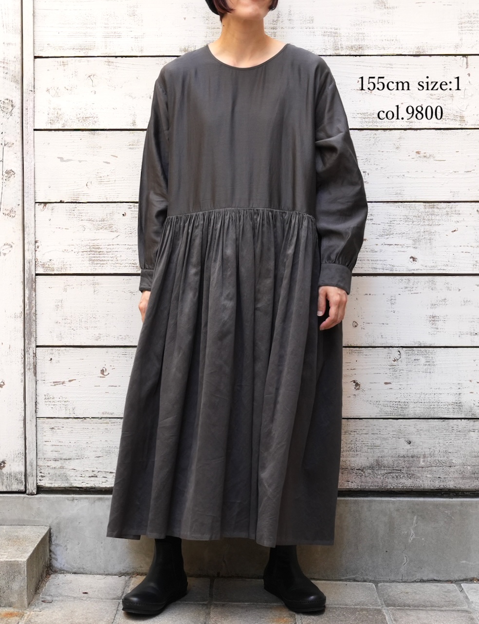 NMDS25544(ワンピース)  PLAIN COTTON SILK RAJASTHAN TUCK GATHERED DRESS