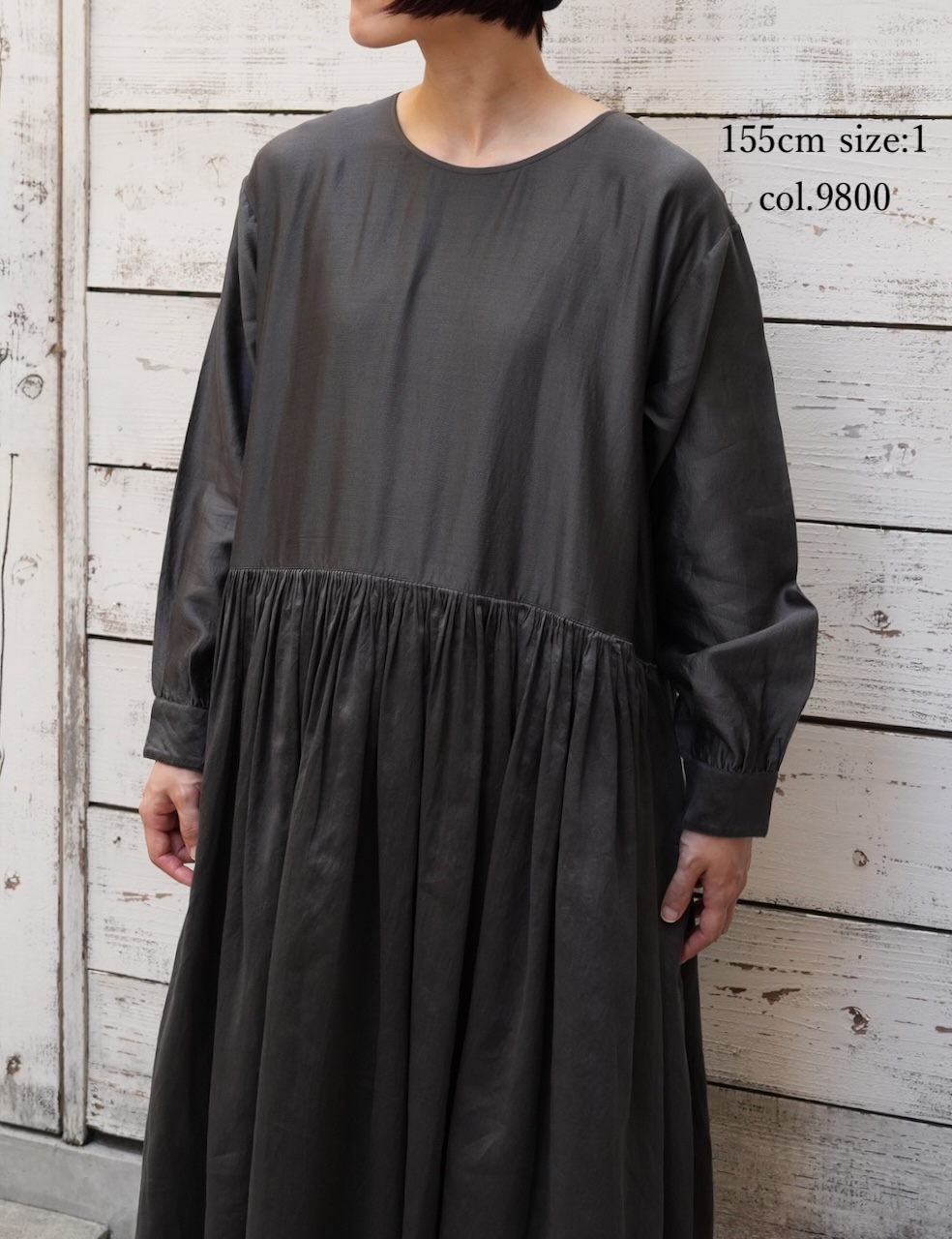 NMDS25544(ワンピース)  PLAIN COTTON SILK RAJASTHAN TUCK GATHERED DRESS