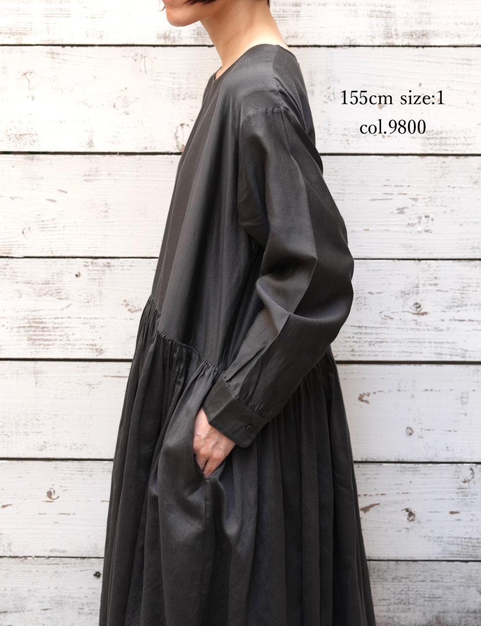 NMDS25544(ワンピース)  PLAIN COTTON SILK RAJASTHAN TUCK GATHERED DRESS