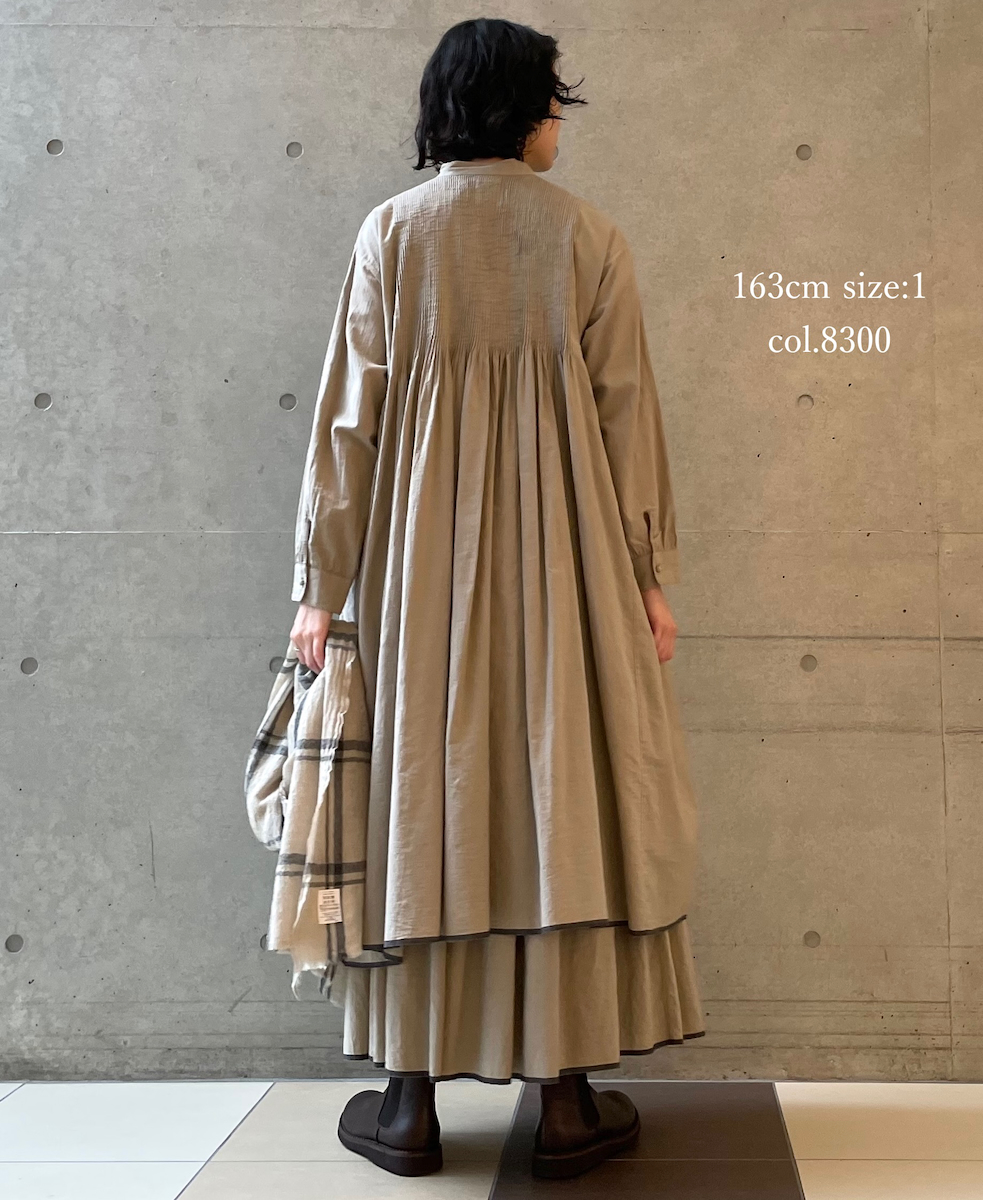 INMDS25724(ワンピース) HANDWOVEN HEAVY COTTON PLAIN MINI PINTUCK BANDED COLLAR SHIRT DRESS