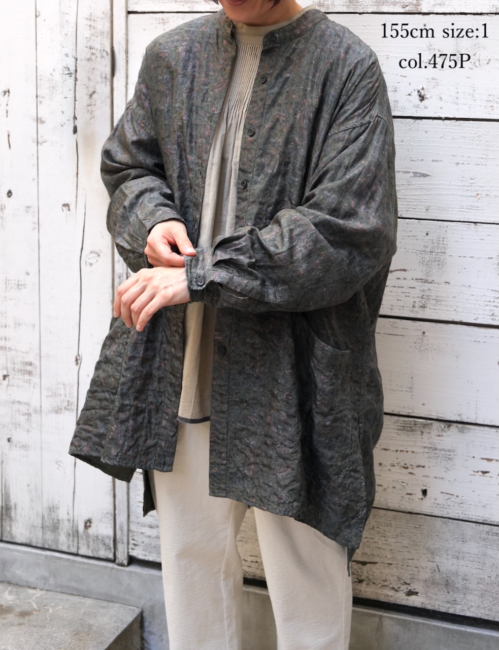 NMDS25575(シャツ) STITCHED BANGALORE SILK PAISLEY PRINT BANDED COLLAR SHIRT