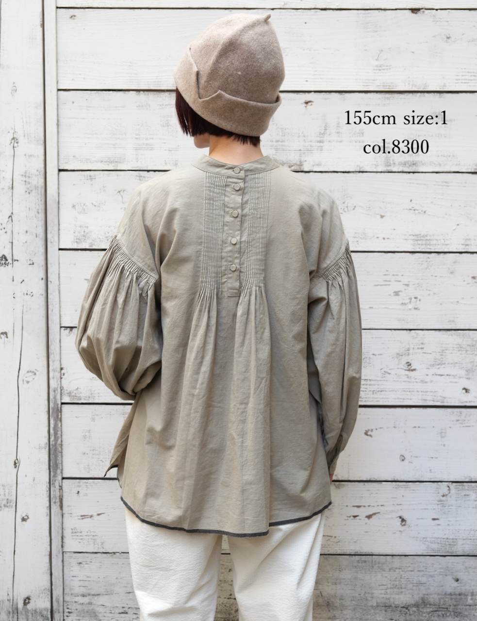 INMDS25722(シャツ) HANDWOVEN HEAVY COTTON PLAIN BACK OPENING STAND COLLAR SHIRT WITH MINI PINTUCK