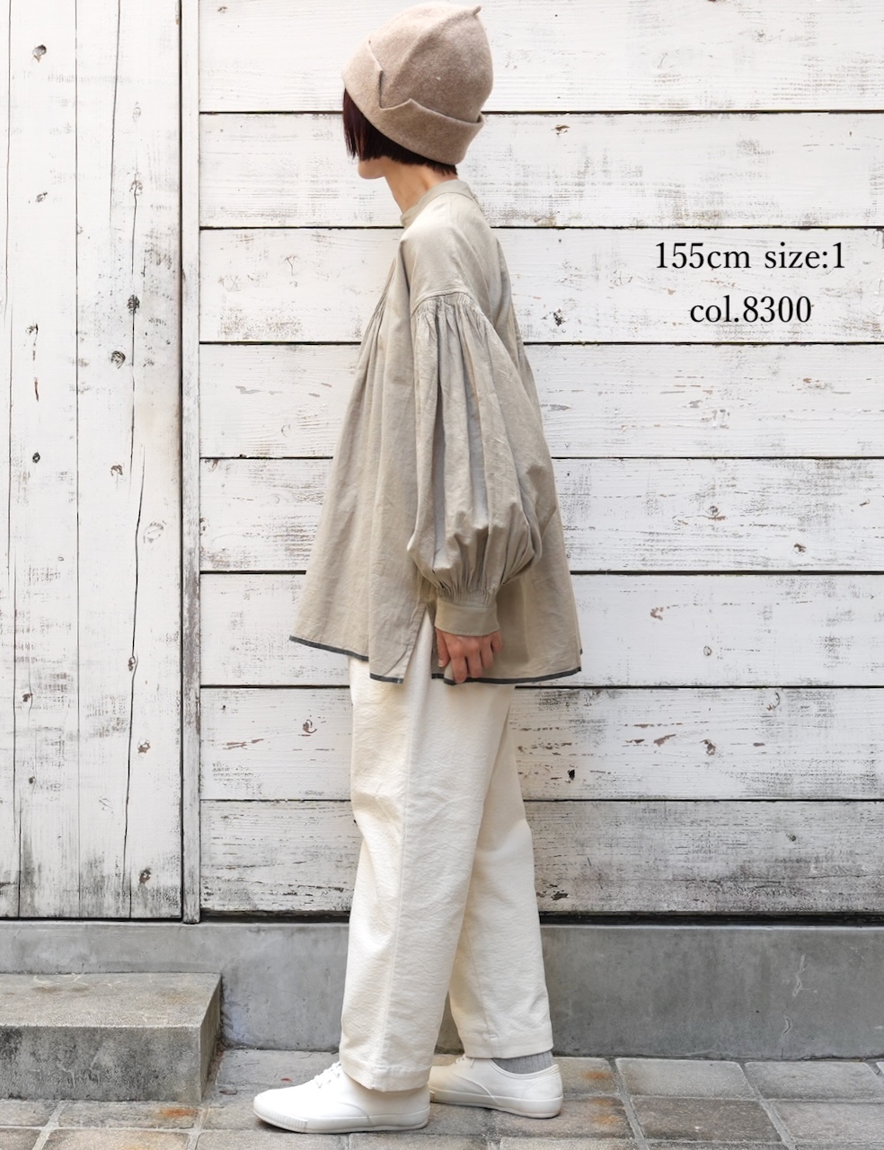 INMDS25722(シャツ) HANDWOVEN HEAVY COTTON PLAIN BACK OPENING STAND COLLAR SHIRT WITH MINI PINTUCK