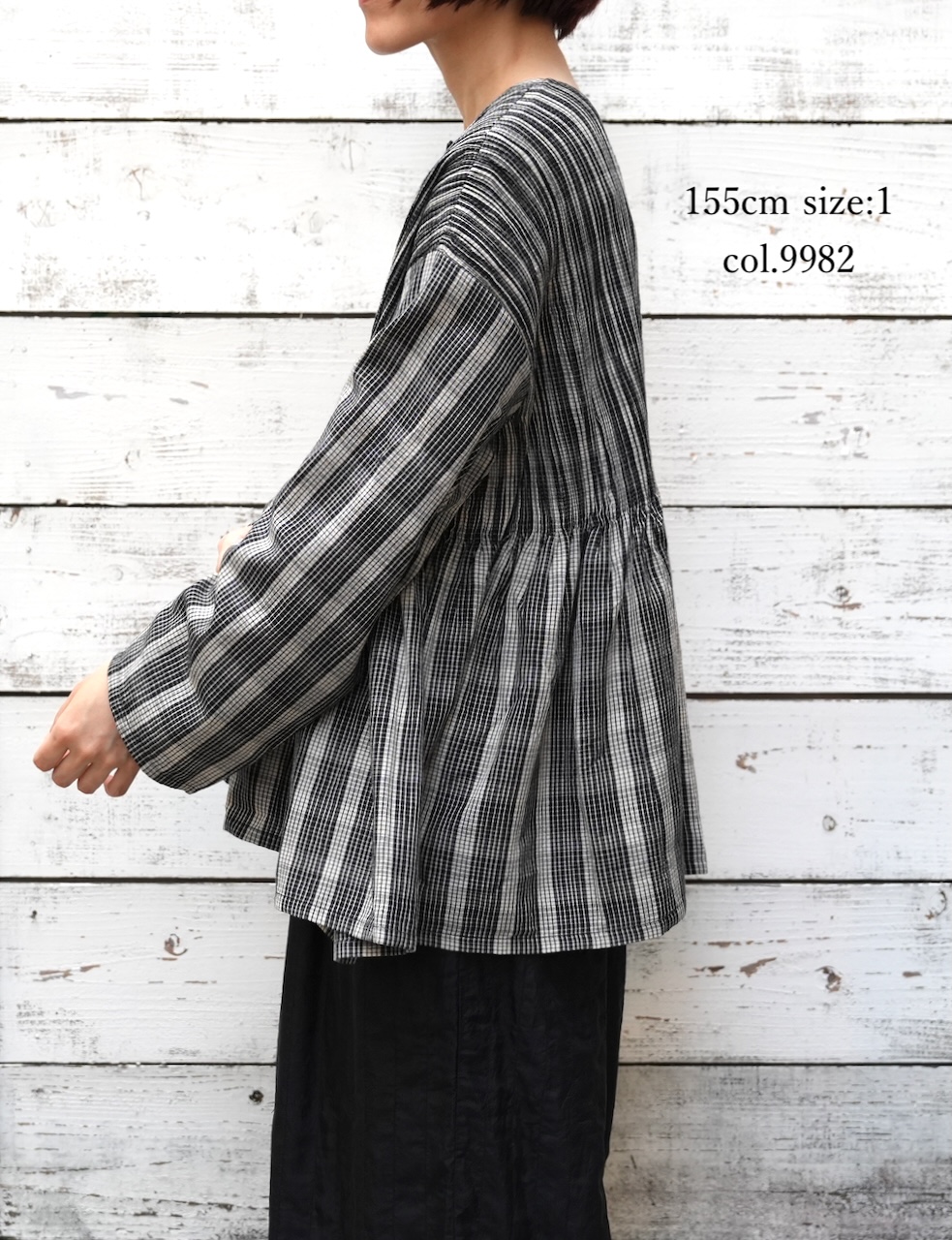 NMDS25592(シャツ) WOOL COTTON CHECK CREW-NECK BUTTON SHIRT WITH PINTUCK
