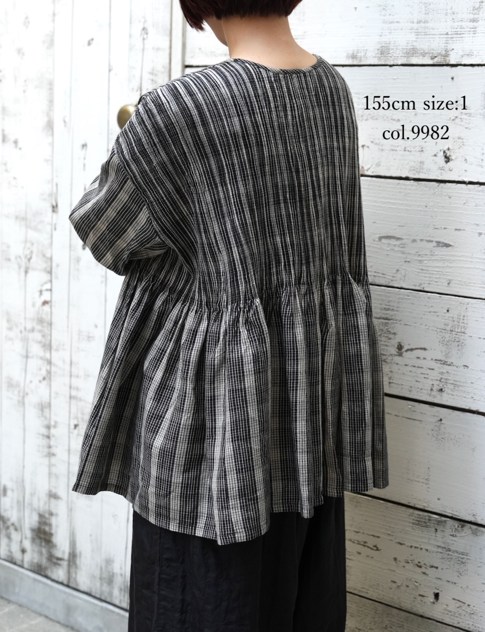 NMDS25592(シャツ) WOOL COTTON CHECK CREW-NECK BUTTON SHIRT WITH PINTUCK