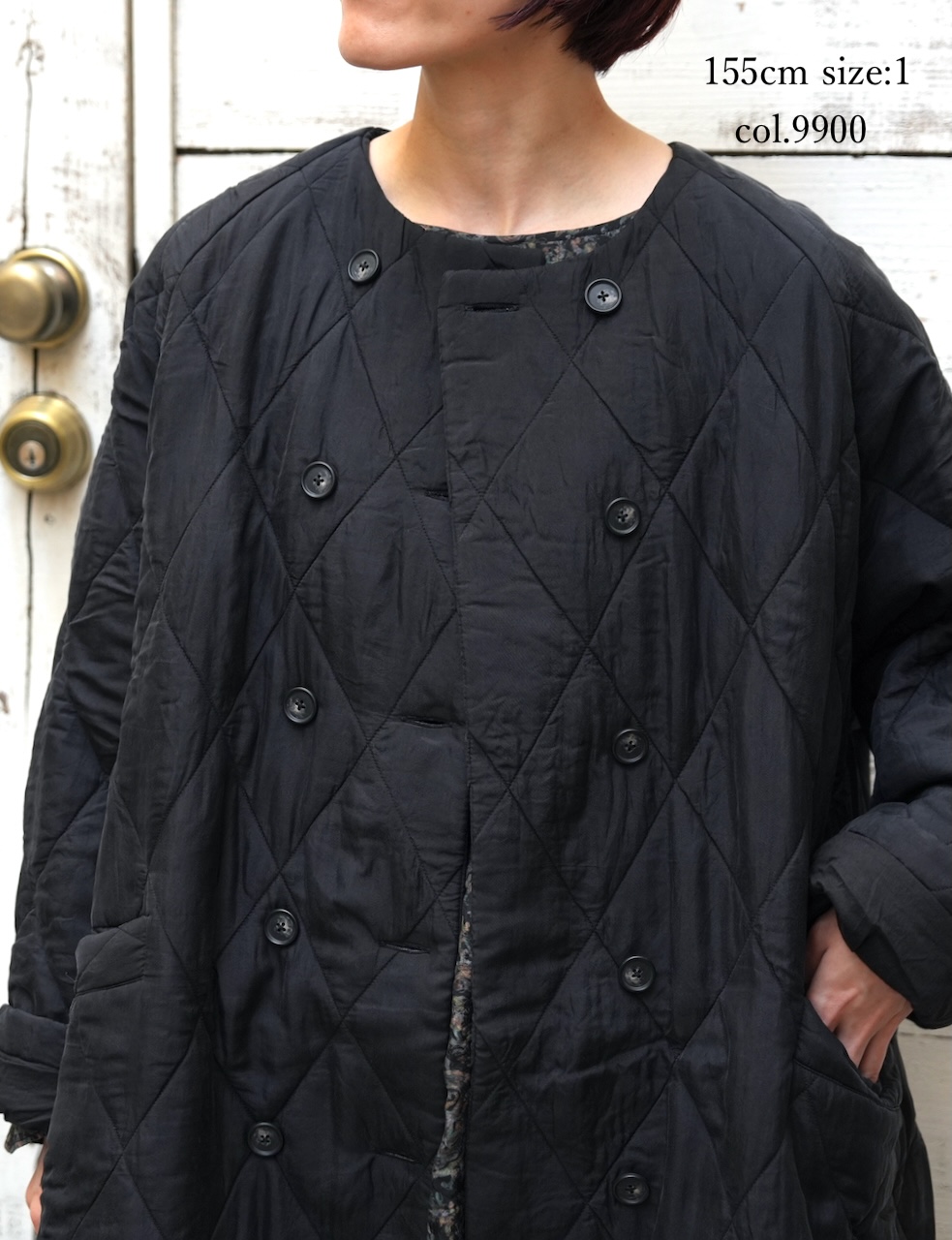 NMDS25581(コート) PADDED BANGALORE SILK PLAIN NO COLLAR DOUBLE COAT