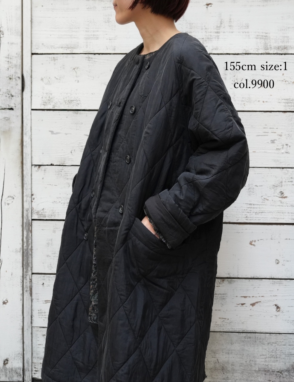 NMDS25581(コート) PADDED BANGALORE SILK PLAIN NO COLLAR DOUBLE COAT