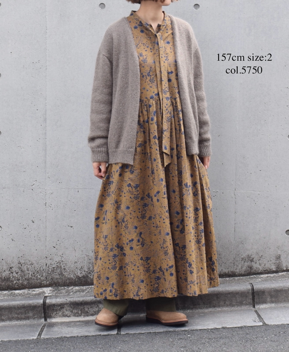 NSL25593(ワンピース) 60s CAMBRIC FLOWER PRINT TAI GATHER FLY FRONT PULLOVER DRESS