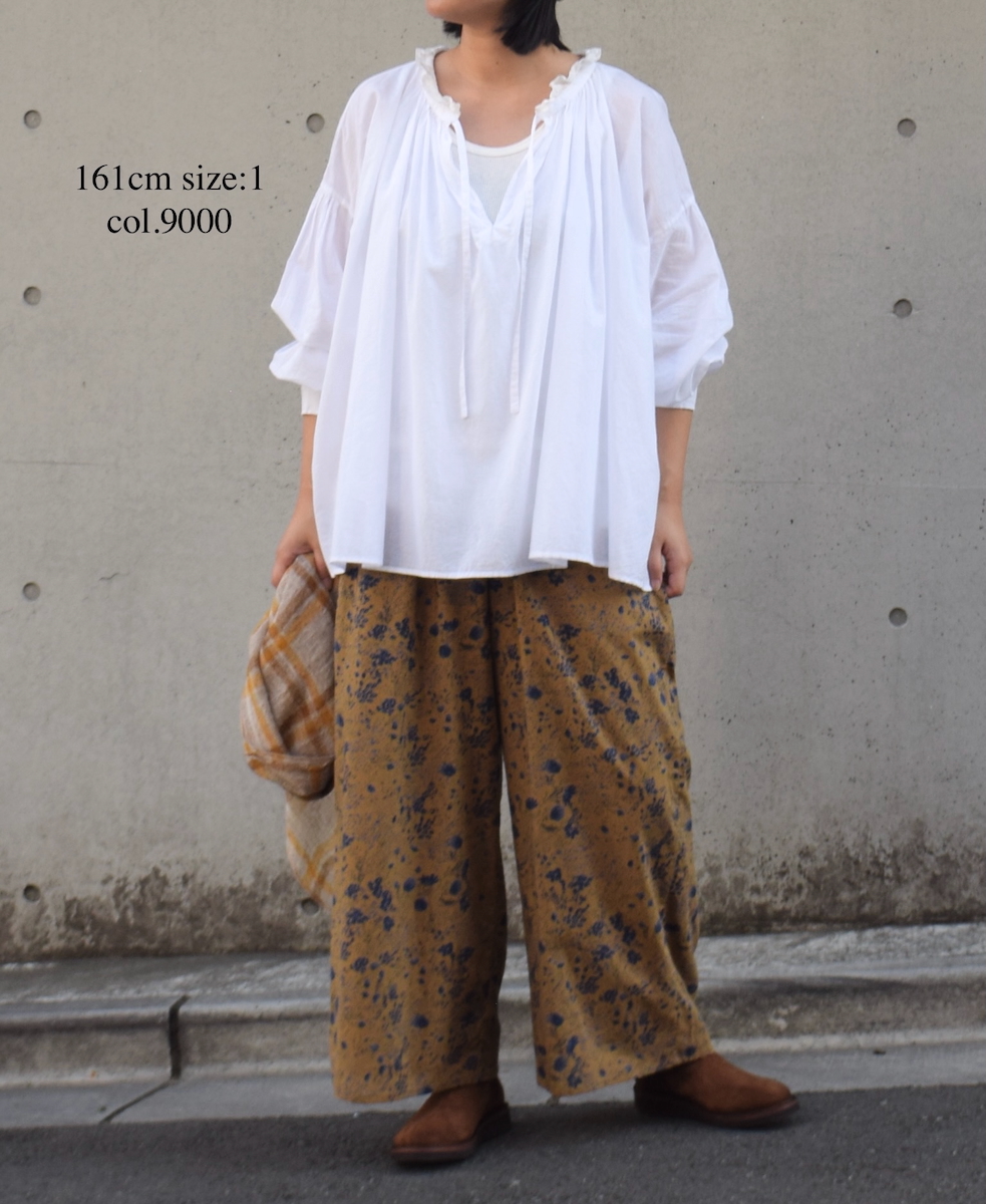 NSL25622(シャツ) 60s CAMBRIC PLAIN WITH LACE STRING COLLAR GATHERED SHIRT