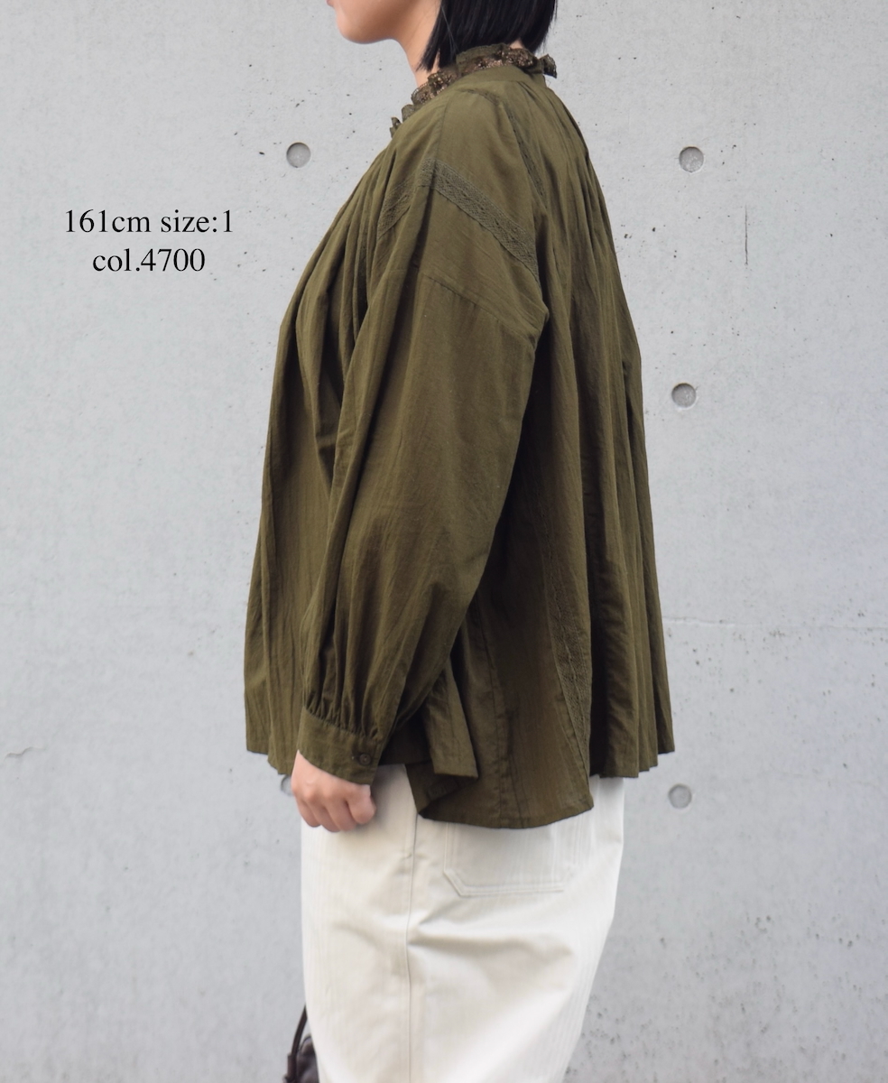 NSL25621(スモック) 60s CAMBRIC PLAIN WITH LACE GATHERED PATCHWORK SMOCK