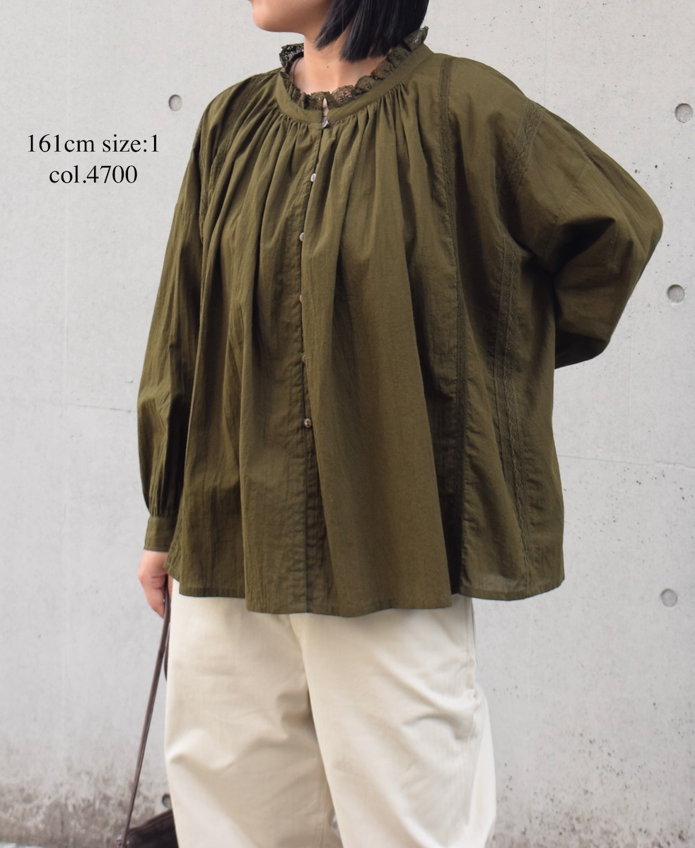 NSL25621(スモック) 60s CAMBRIC PLAIN WITH LACE GATHERED PATCHWORK SMOCK
