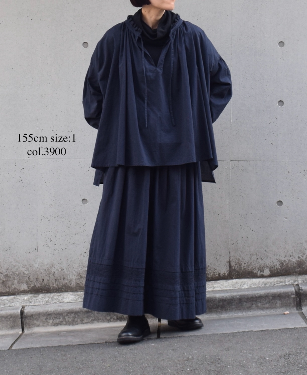 NSL25622(シャツ) 60s CAMBRIC PLAIN WITH LACE STRING COLLAR GATHERED SHIRT