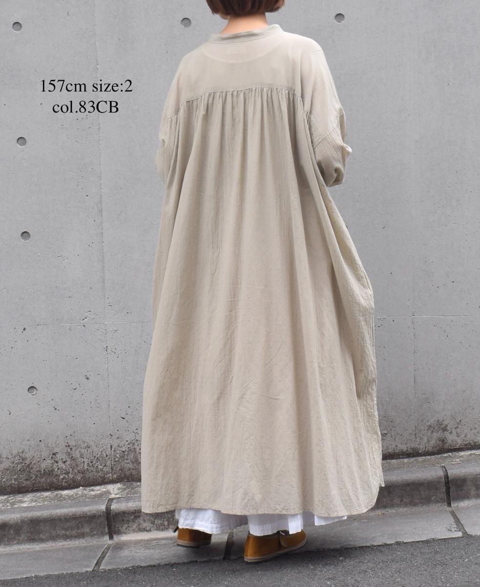 NSL25614(ワンピース) COTTON DOBIE DOT PATCHWORK BANDED COLLAR GATHERED SHIRT DRESS