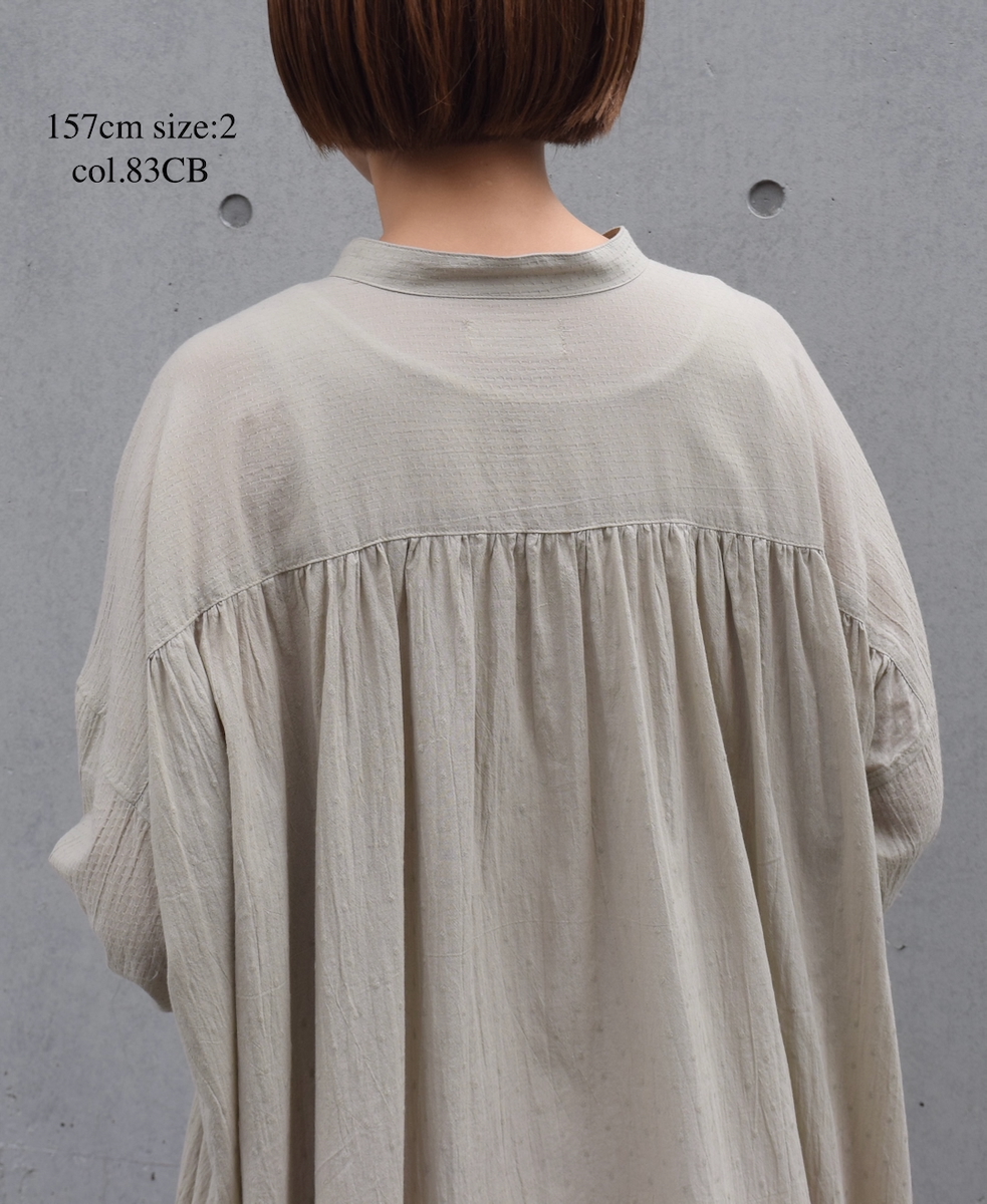 NSL25614(ワンピース) COTTON DOBIE DOT PATCHWORK BANDED COLLAR GATHERED SHIRT DRESS