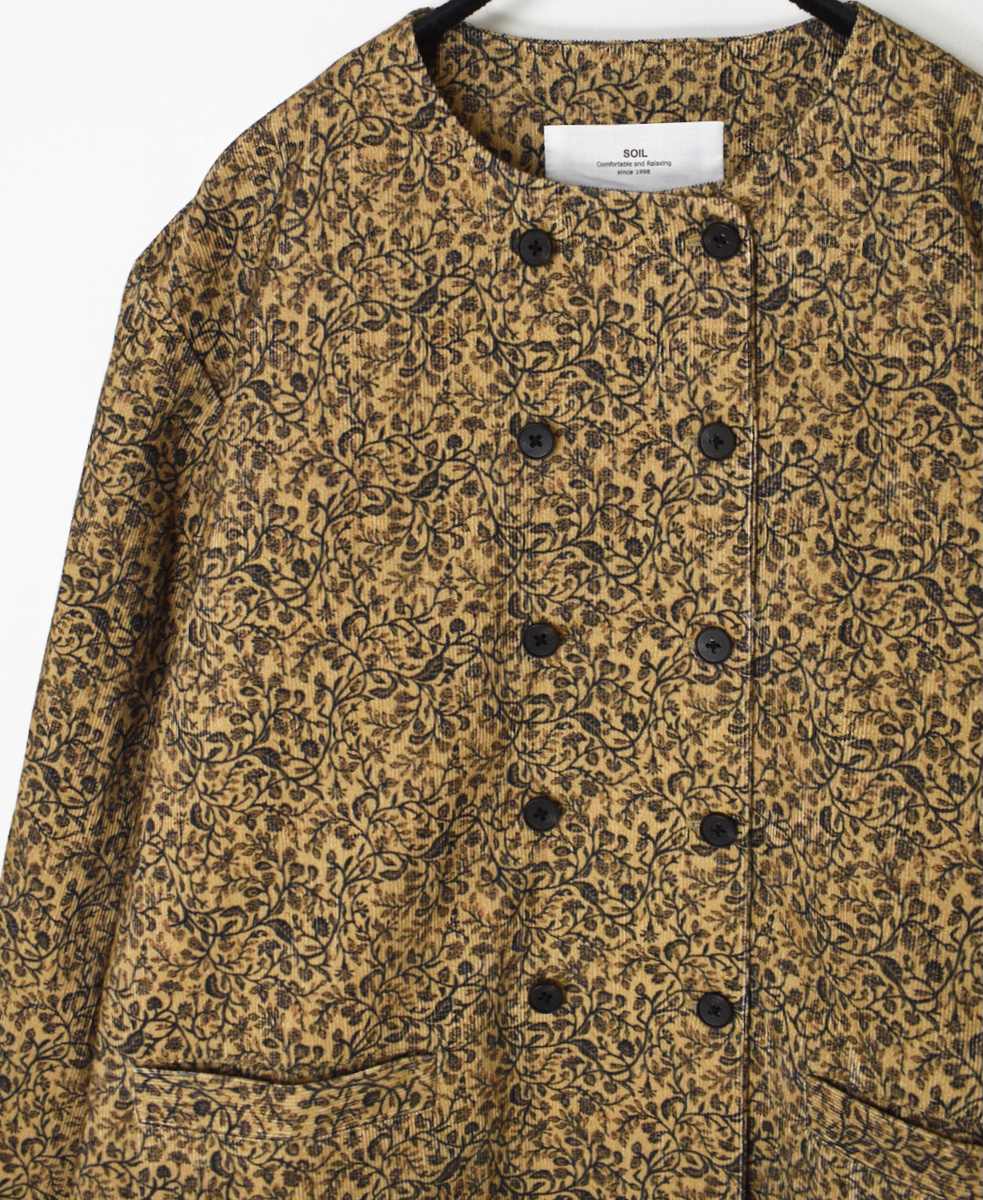 NSL25581(ジャケット) CORDUROY SMALL FLOWER PRINT NO COLLAR DOUBLE JACKET