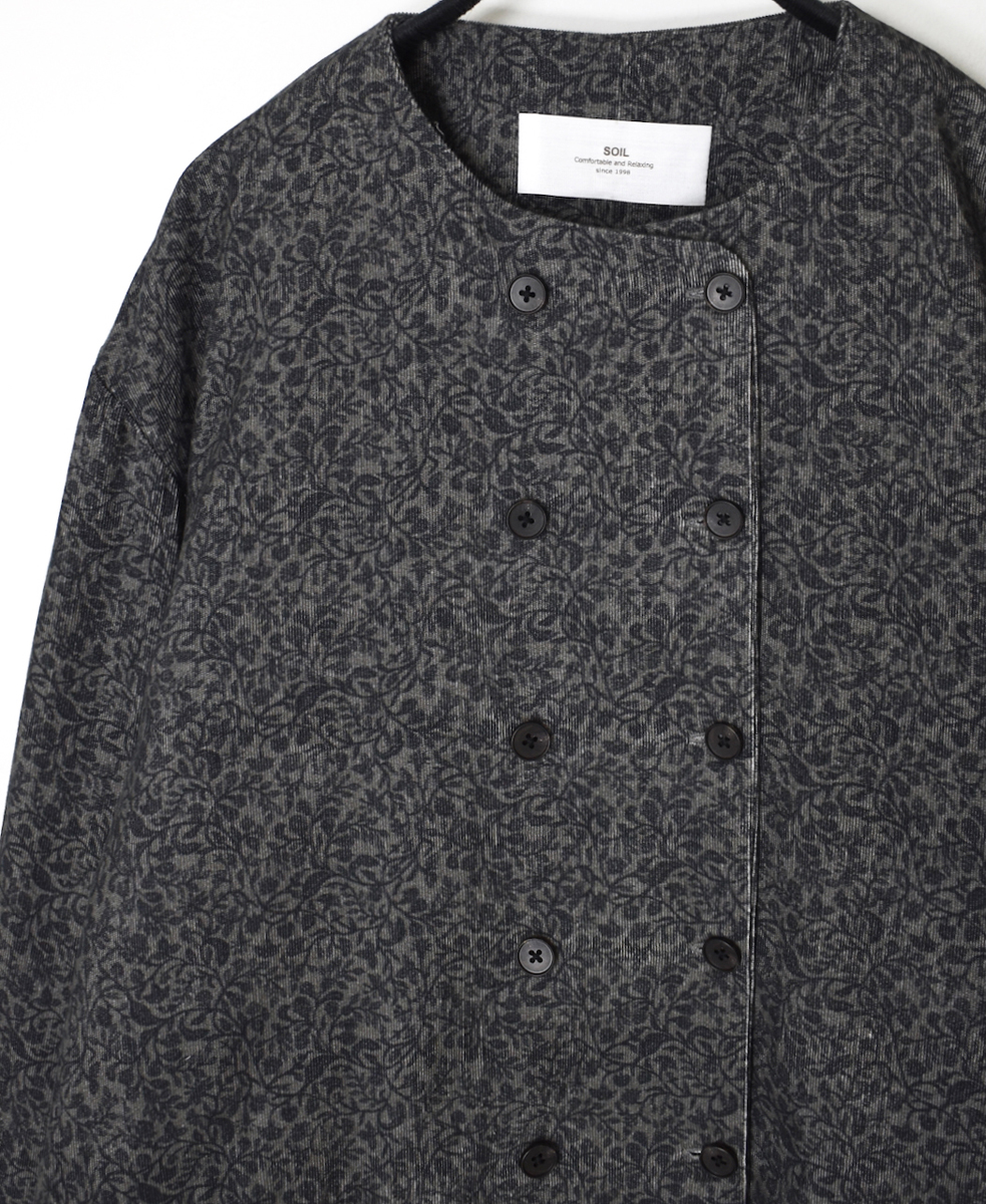 NSL25581(ジャケット) CORDUROY SMALL FLOWER PRINT NO COLLAR DOUBLE JACKET