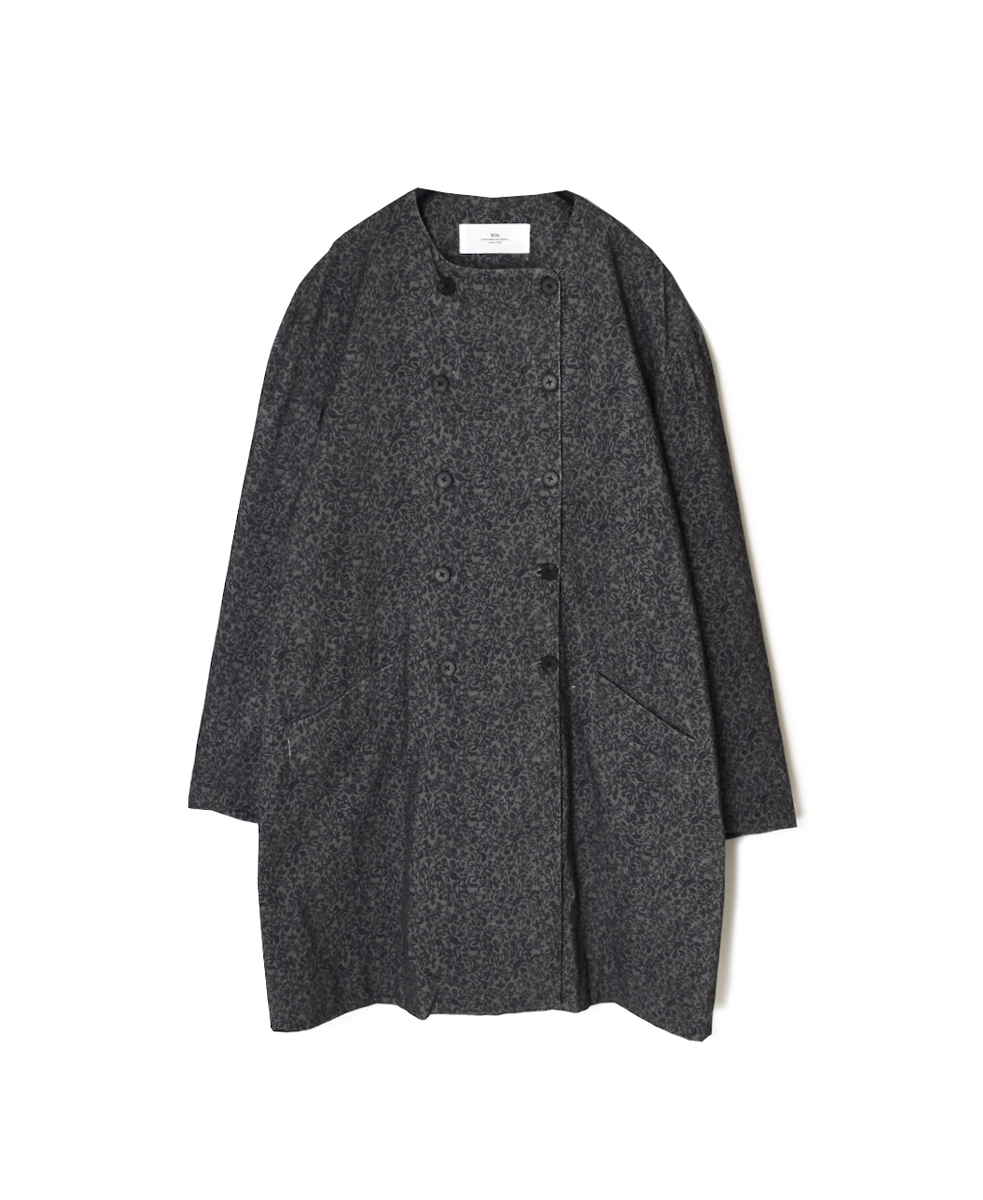 NSL25582(ジャケット) CORDUROY SMALL FLOWER PRINT NO COLLAR DOUBLE LONG JACKET
