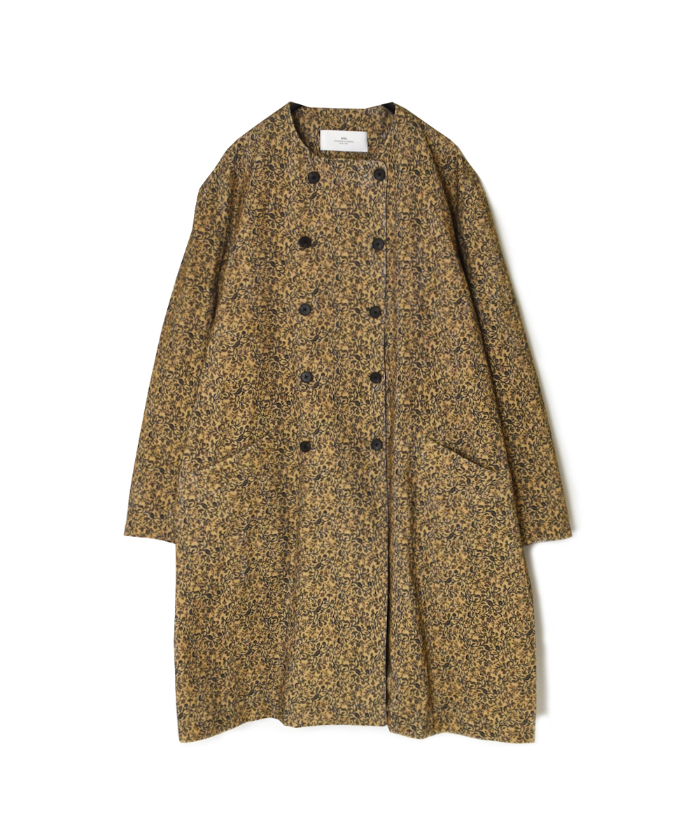 NSL25582(ジャケット) CORDUROY SMALL FLOWER PRINT NO COLLAR DOUBLE LONG JACKET