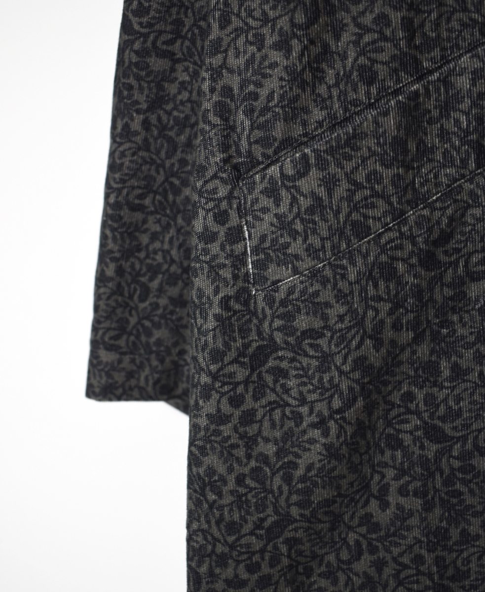 NSL25582(ジャケット) CORDUROY SMALL FLOWER PRINT NO COLLAR DOUBLE LONG JACKET