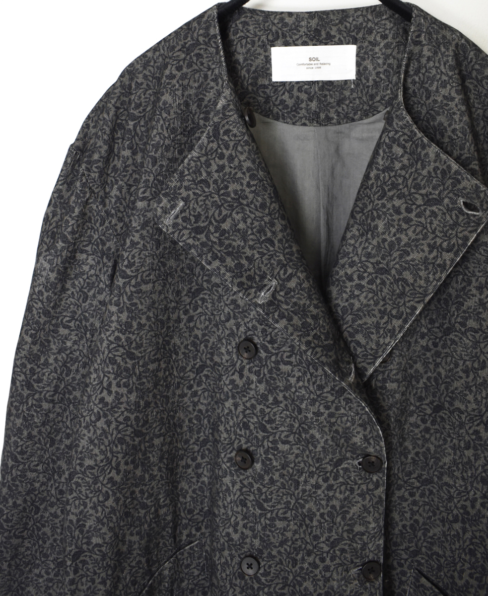 NSL25582(ジャケット) CORDUROY SMALL FLOWER PRINT NO COLLAR DOUBLE LONG JACKET