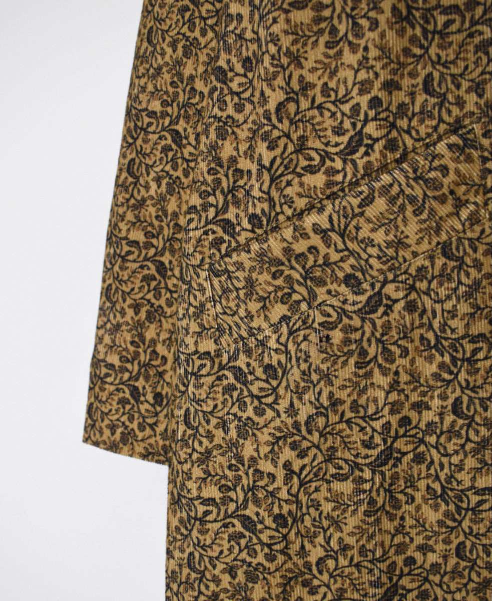 NSL25582(ジャケット) CORDUROY SMALL FLOWER PRINT NO COLLAR DOUBLE LONG JACKET