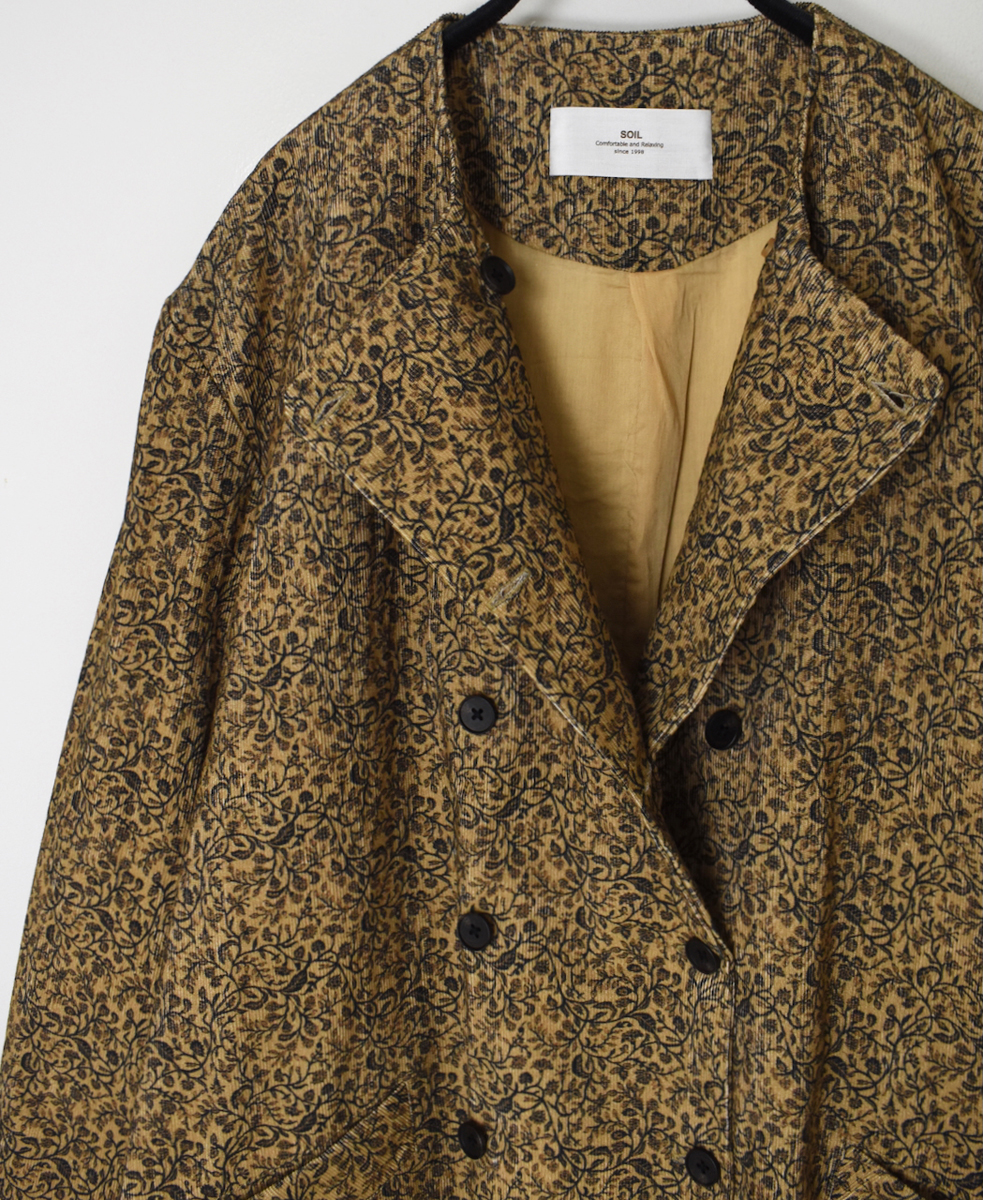 NSL25582(ジャケット) CORDUROY SMALL FLOWER PRINT NO COLLAR DOUBLE LONG JACKET