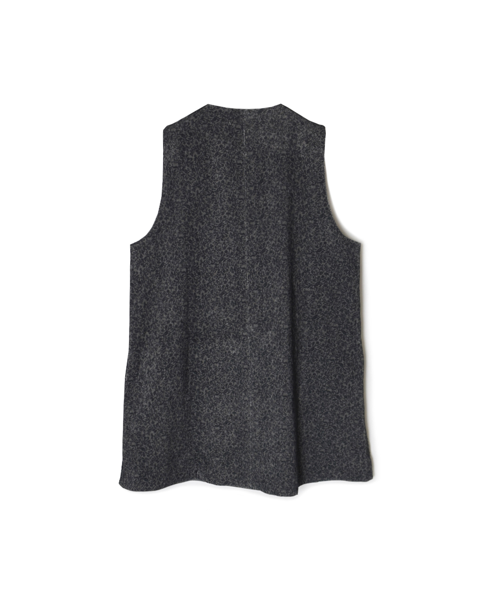 NSL25584(ベスト) CORDUROY SMALL FLOWER PRINT U-NECK LONG VEST WITH SIDE SLIT