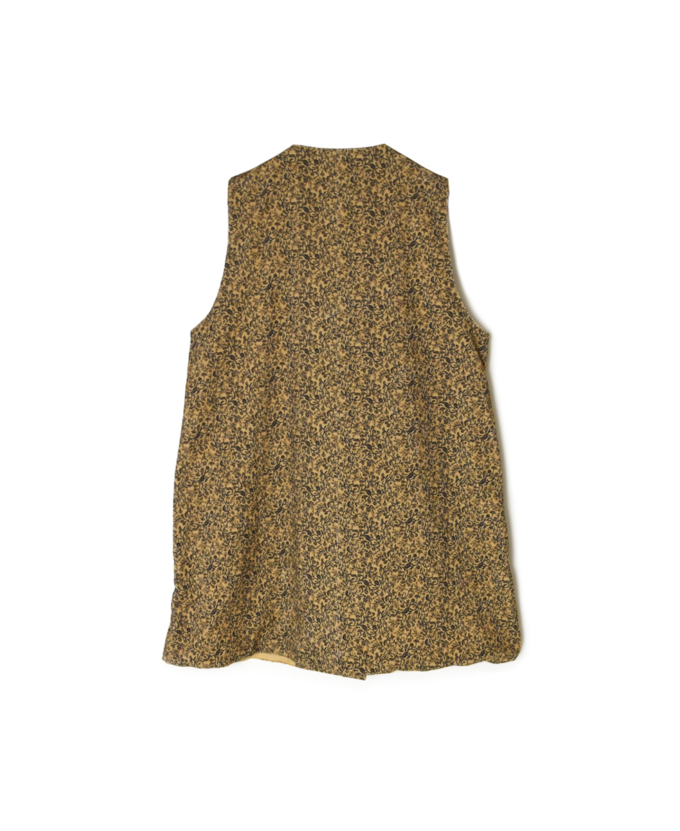NSL25584(ベスト) CORDUROY SMALL FLOWER PRINT U-NECK LONG VEST WITH SIDE SLIT