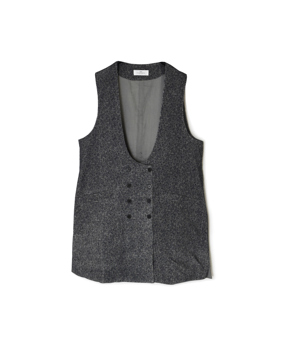 NSL25584(ベスト) CORDUROY SMALL FLOWER PRINT U-NECK LONG VEST WITH SIDE SLIT