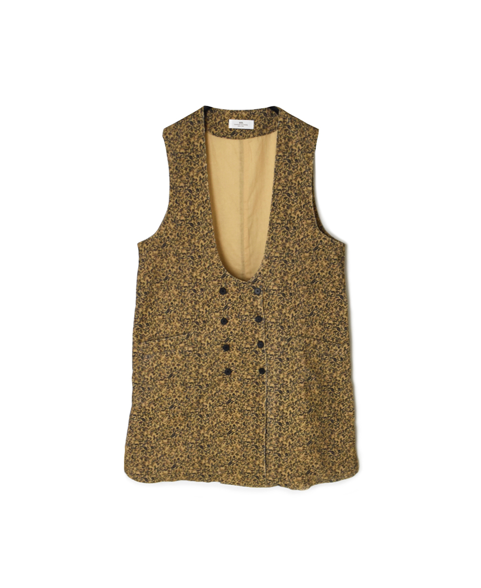 NSL25584(ベスト) CORDUROY SMALL FLOWER PRINT U-NECK LONG VEST WITH SIDE SLIT