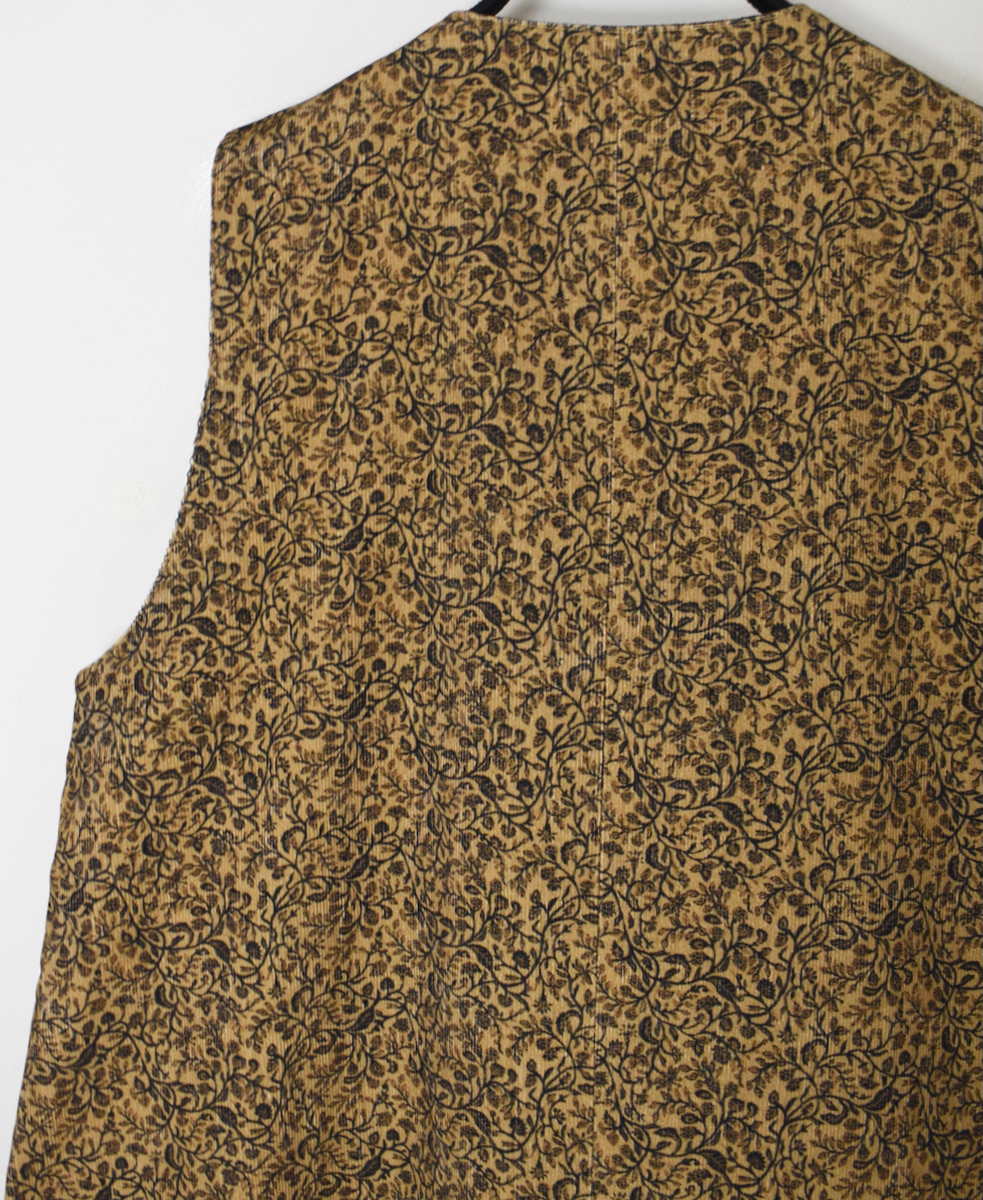 NSL25584(ベスト) CORDUROY SMALL FLOWER PRINT U-NECK LONG VEST WITH SIDE SLIT