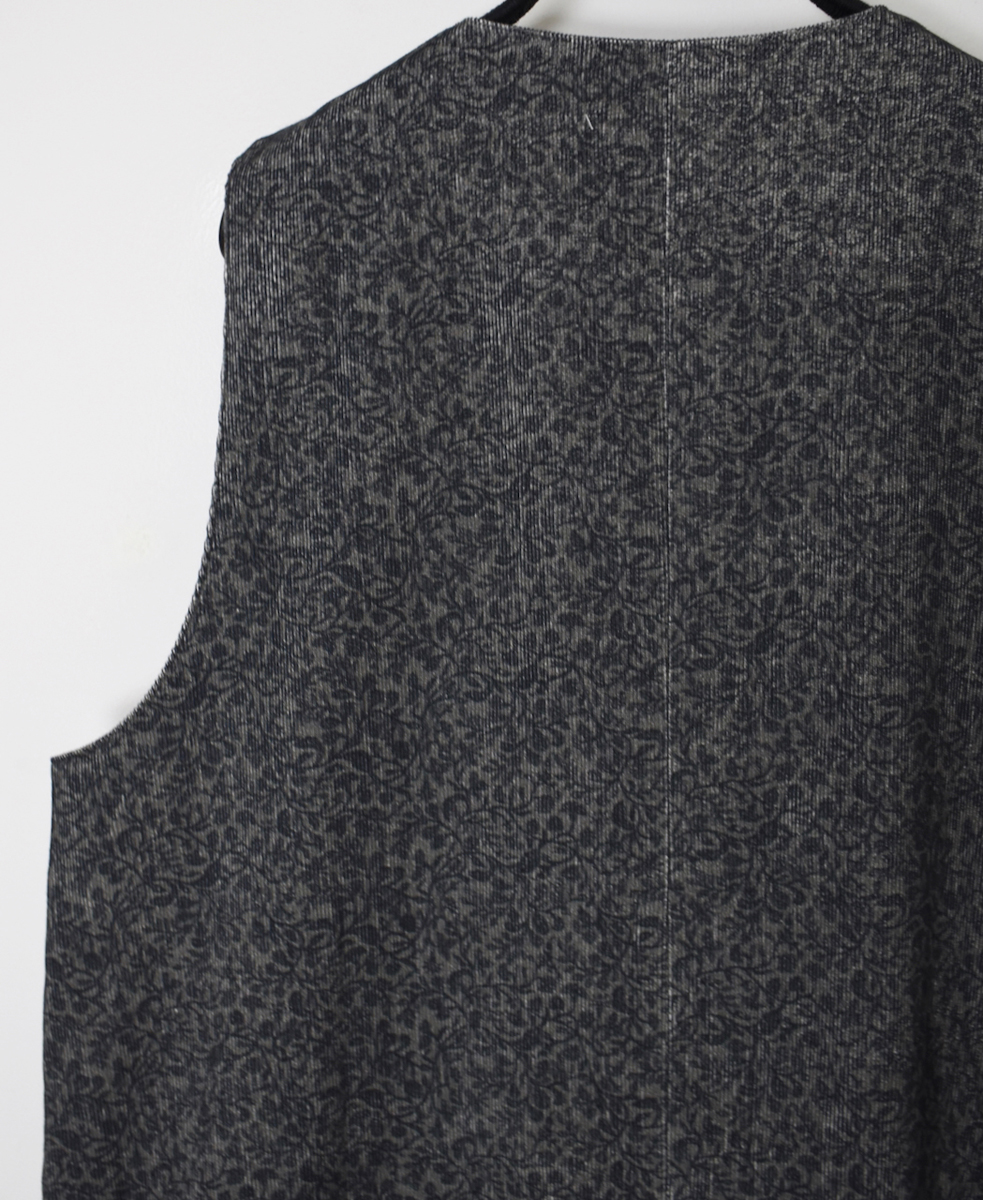 NSL25584(ベスト) CORDUROY SMALL FLOWER PRINT U-NECK LONG VEST WITH SIDE SLIT