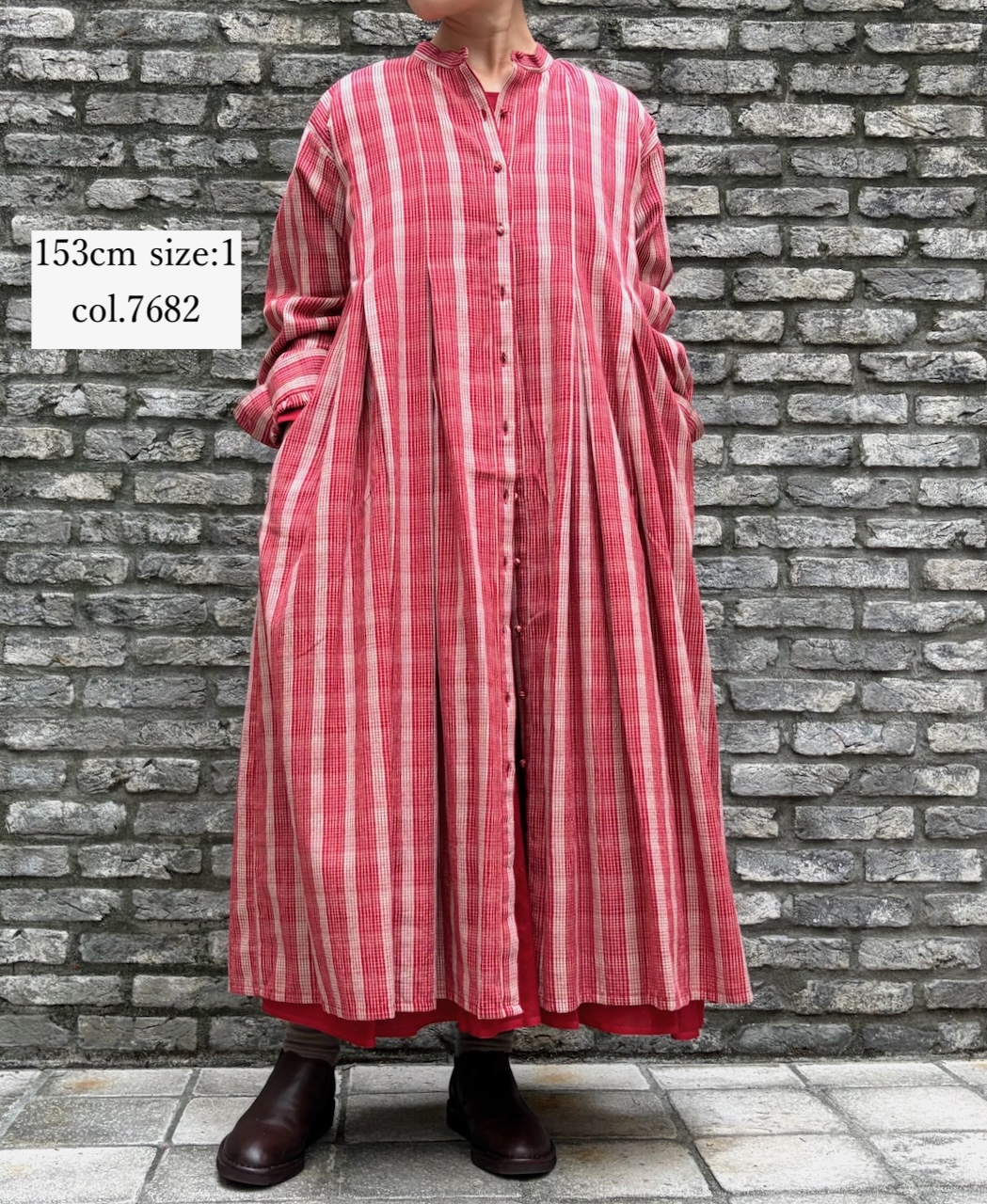 NMDS25594(ワンピース) WOOL COTTON CHECK INVERTED PLEATS BANDED SHIRT DRESS