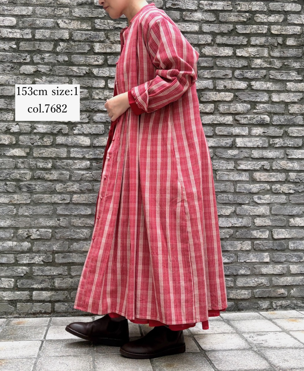NMDS25594(ワンピース) WOOL COTTON CHECK INVERTED PLEATS BANDED SHIRT DRESS