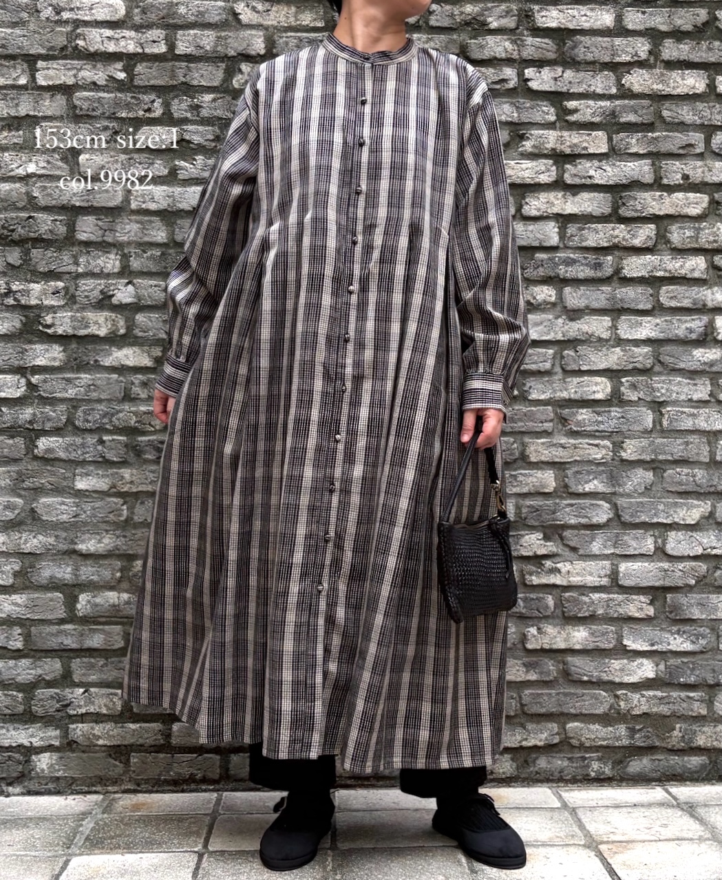 NMDS25594(ワンピース) WOOL COTTON CHECK INVERTED PLEATS BANDED SHIRT DRESS