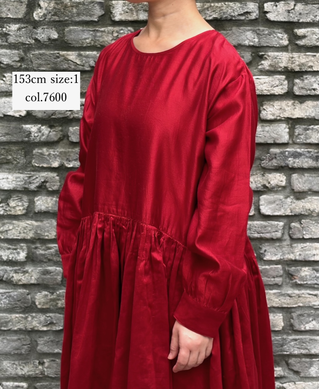 NMDS25544(ワンピース)  PLAIN COTTON SILK RAJASTHAN TUCK GATHERED DRESS