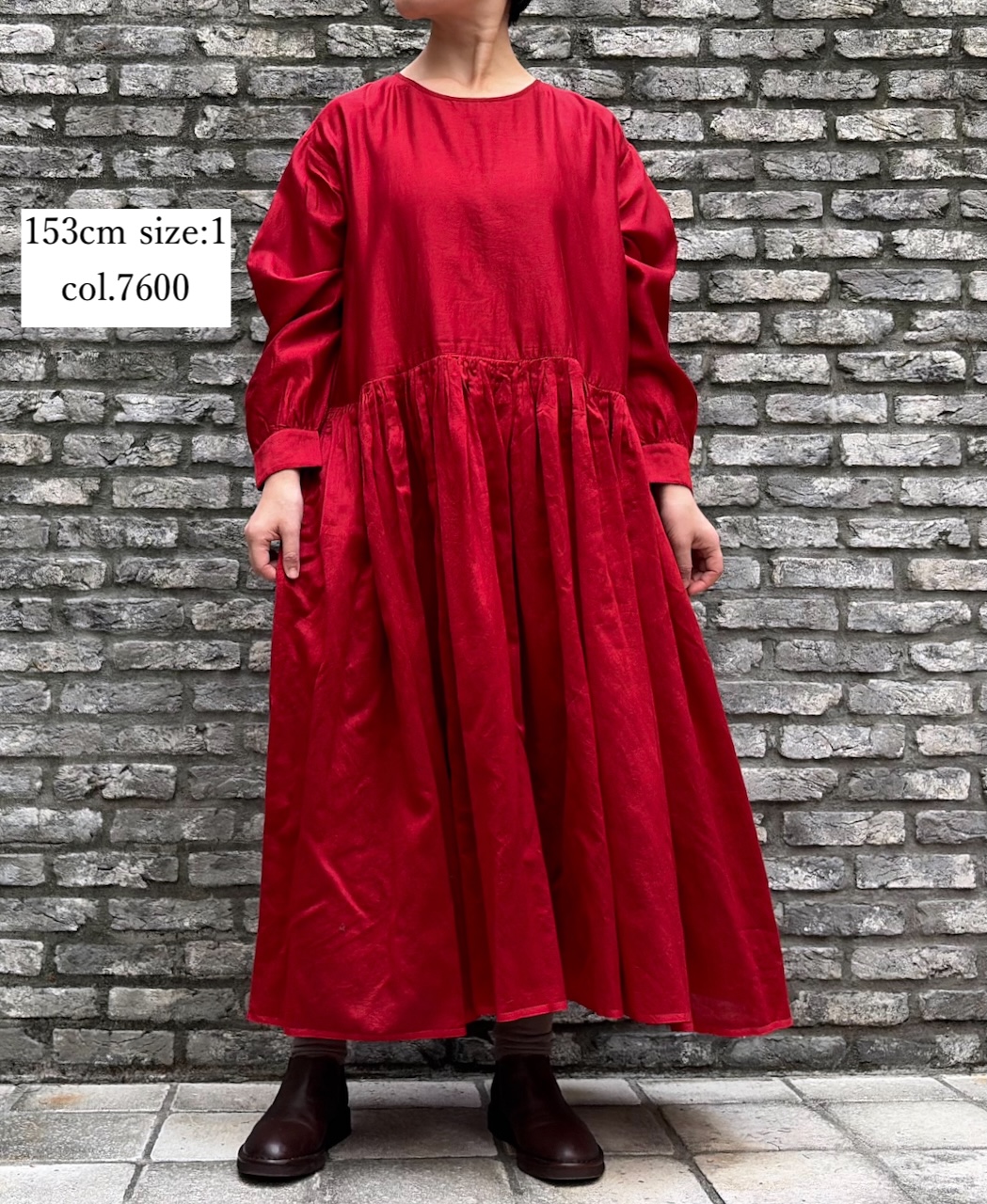 NMDS25544(ワンピース)  PLAIN COTTON SILK RAJASTHAN TUCK GATHERED DRESS