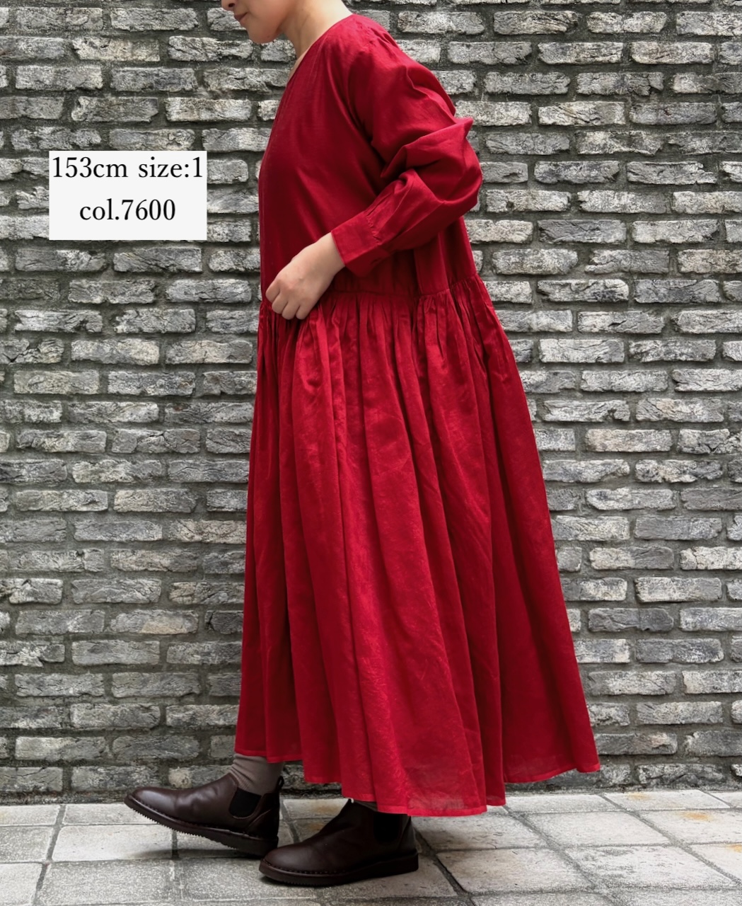 NMDS25544(ワンピース)  PLAIN COTTON SILK RAJASTHAN TUCK GATHERED DRESS