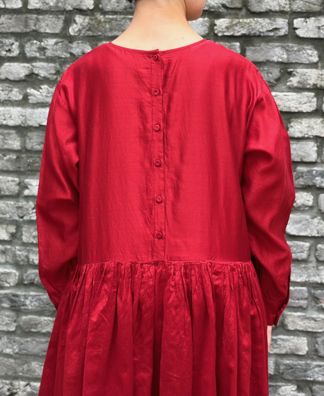 NMDS25544(ワンピース)  PLAIN COTTON SILK RAJASTHAN TUCK GATHERED DRESS