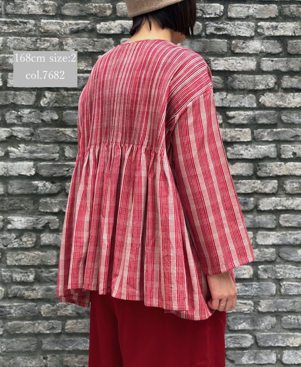 NMDS25592(シャツ) WOOL COTTON CHECK CREW-NECK BUTTON SHIRT WITH PINTUCK