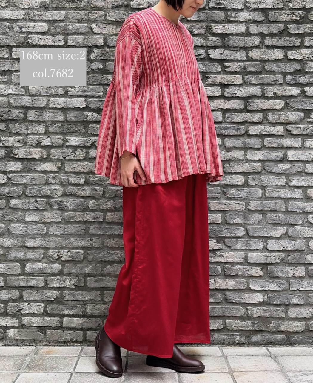 NMDS25592(シャツ) WOOL COTTON CHECK CREW-NECK BUTTON SHIRT WITH PINTUCK