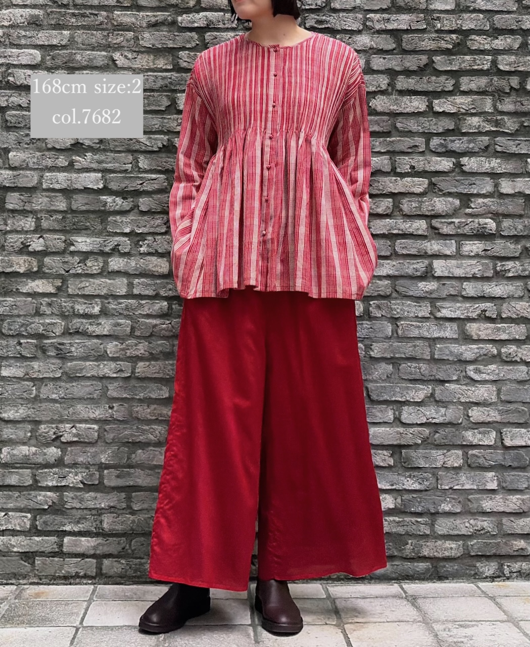 NMDS25592(シャツ) WOOL COTTON CHECK CREW-NECK BUTTON SHIRT WITH PINTUCK