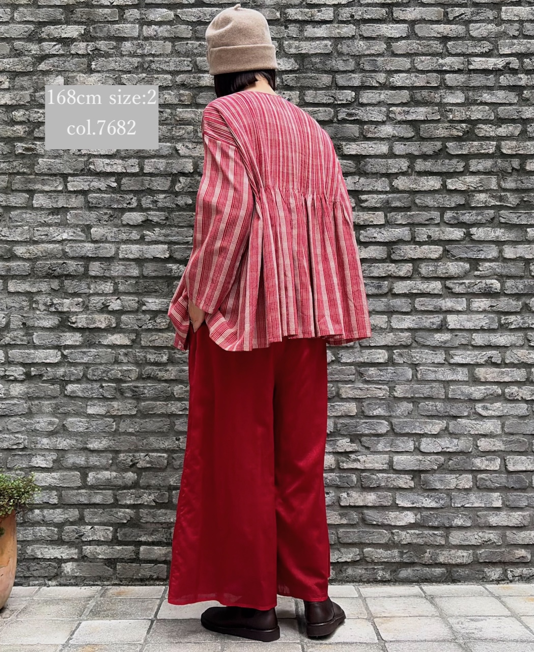 NMDS25592(シャツ) WOOL COTTON CHECK CREW-NECK BUTTON SHIRT WITH PINTUCK