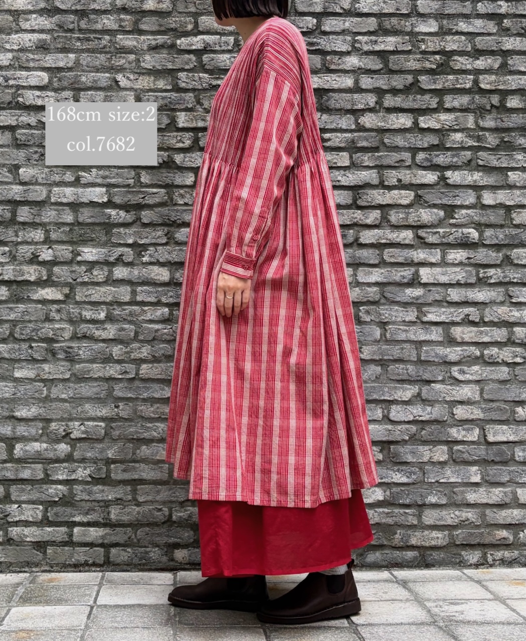 NMDS25593(ワンピース) WOOL COTTON CHECK CREW-NECK P/O DRESS WITH PINTUCK